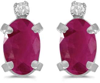 Direct-Jewelry Sterling Silver Oval Ruby and Diamond Earrings