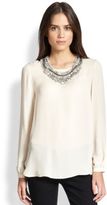 Thumbnail for your product : Haute Hippie Detachable Embellished-Collar Silk Blouse
