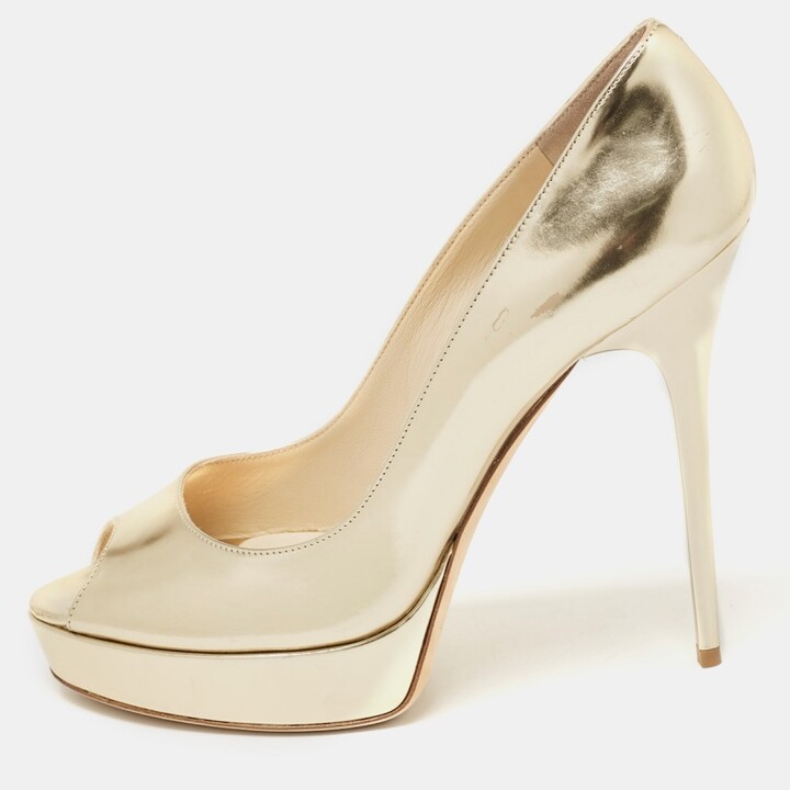 Jimmy Choo Gold Leather Crown Platform Pumps Size 40