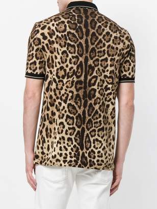 Dolce & Gabbana leopard print polo shirt with logo patch