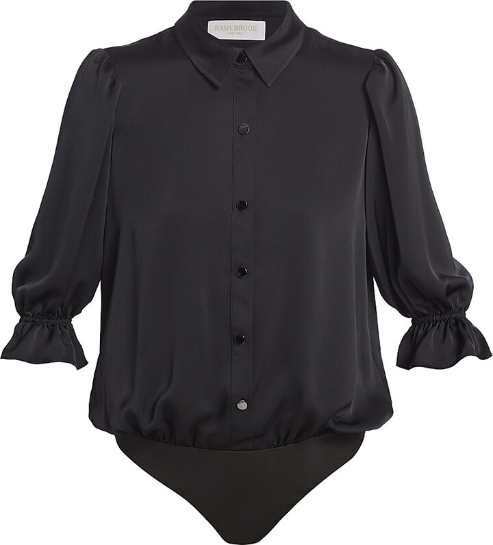 Ramy Brook Women's Dina Button-Front Bodysuit - Black - Size Large
