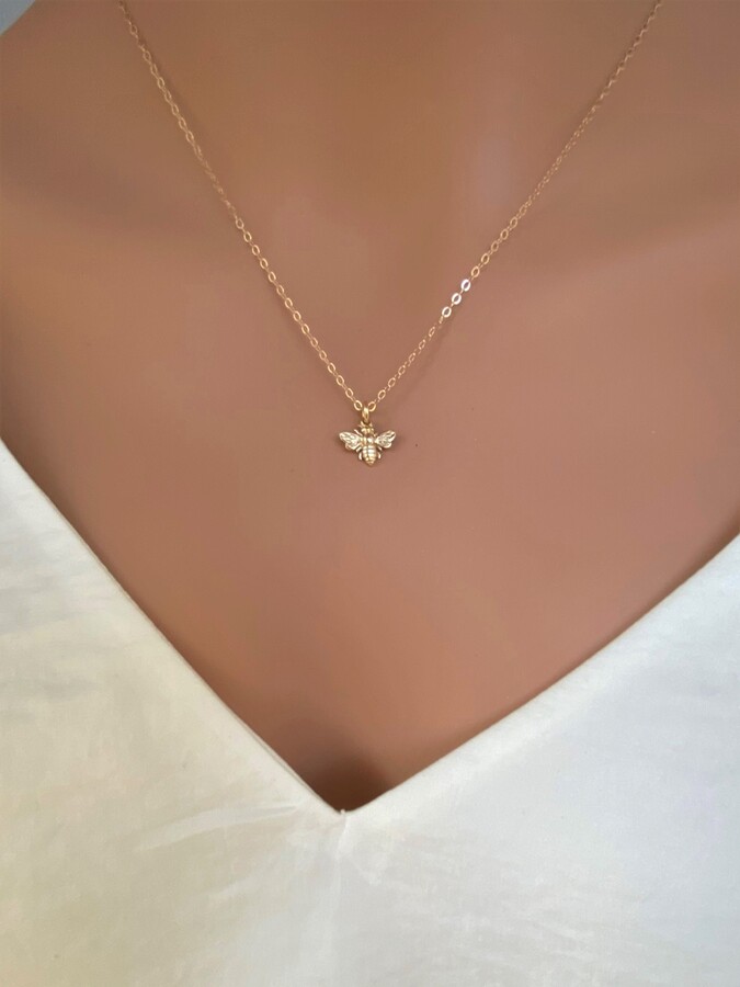 Etsy 14K Solid Gold Bee Necklace Dainty Honeybee Charm Pendant