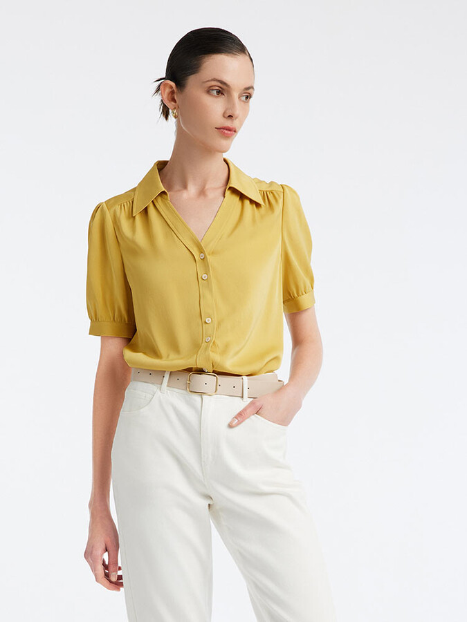 Yellow Puff Sleeve Top | ShopStyle