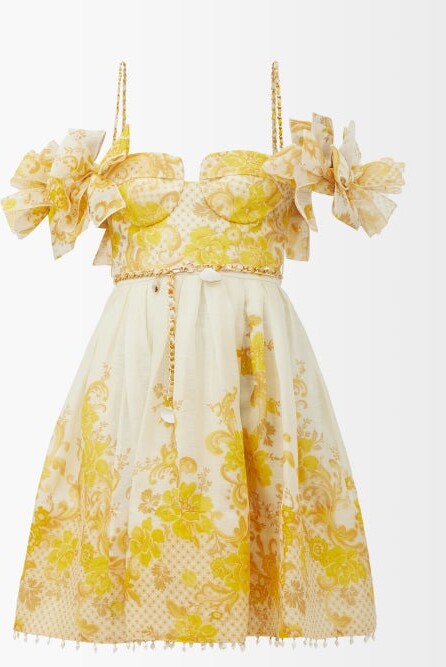 Zimmermann Postcard Floral Silk-blend Organza Mini Dress Yellow