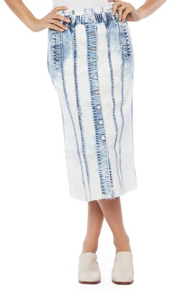 button front denim flared skirt