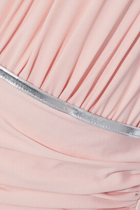 La Perla Metallic Faux Leather-trimmed Open-back Ruched Swimsuit