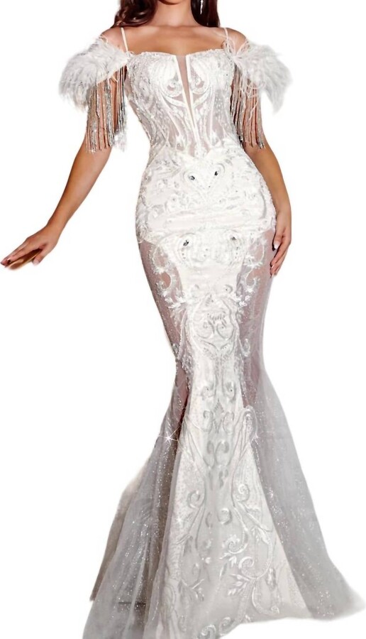 PORTIA & SCARLETT Feathered Glitter Maxi Dress In White