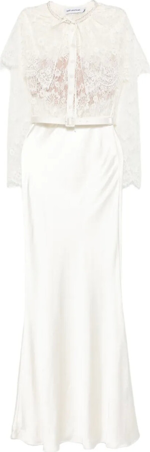 Self-Portrait Lace-Panel Satin Maxi Dress