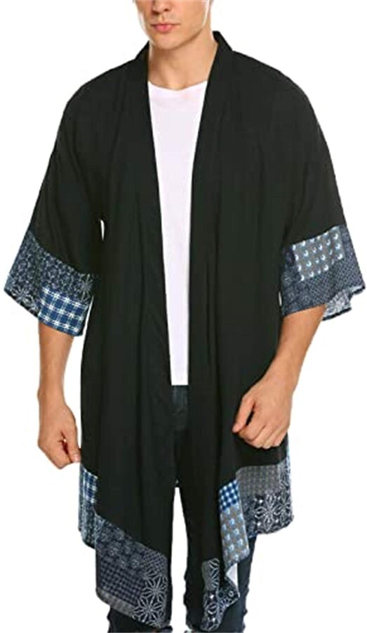 COOFANDY Men's Ruffle Scarf Collar Cotton Cardigan Long Kimono Jackets ...