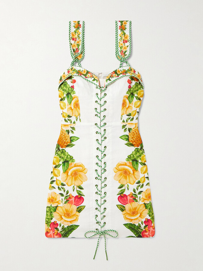 Farm Rio Floral-print Linen-blend Mini Dress - Off-white
