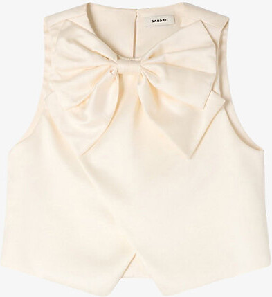 Sandro Womens Ecru Bow-Appliqué Cropped Satin Top 10