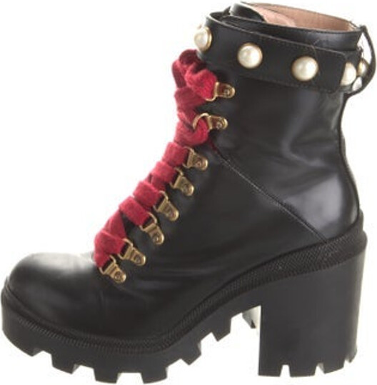 Gucci Leather Beaded Accents Combat Boots - ShopStyle