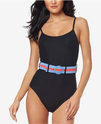 Jessica Simpson Ribbed Belted One-Piece Swimsuit Women Swimsuit