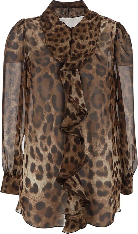 Jacquard leopard-print cropped top in brown - Dolce Gabbana