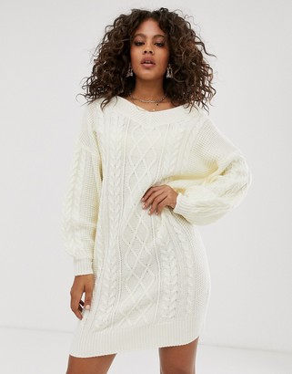 Fashion Union Tall oversized cable knit sweater dress