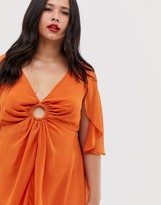 Thumbnail for your product : ASOS DESIGN Curve mini dress with cape sleeve and ring detail