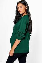 Thumbnail for your product : boohoo Womens Maternity Esme Santa Baby Christmas Jumper in Bottle Green size