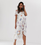 Thumbnail for your product : ASOS DESIGN Maternity midi dress with cape back and dipped hem in dainty floral