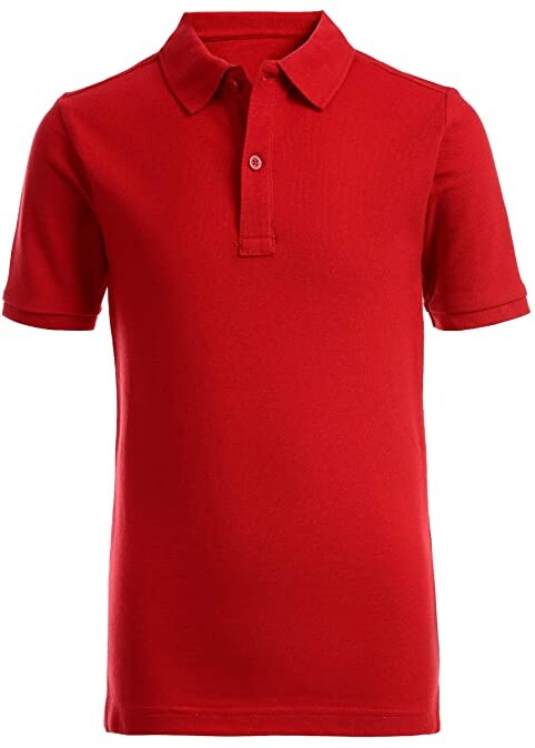 red t shirt with white collar
