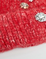Thumbnail for your product : ASOS DESIGN fluffy embellished beanie in two tone knit