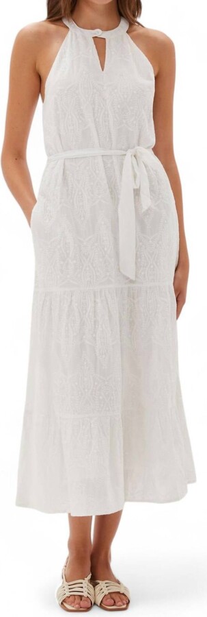 Ecru Hathaway Embrderd Halter Dress In White
