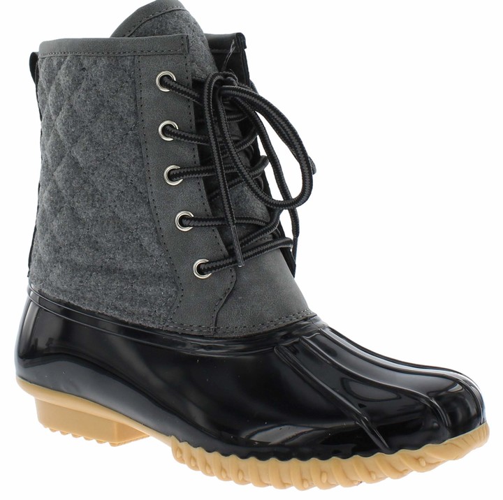 gray and teal duck boots