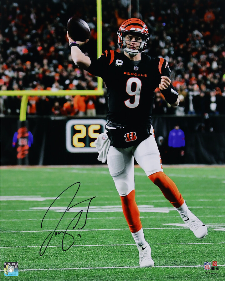 Fanatics Authentic Joe Burrow Cincinnati Bengals Autographed 16" x 20" Throwing at Night in Black Jersey Photograph