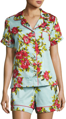 BedHead Hibiscus Floral-print Shorty Pajama Set, Light Blue, Plus Size