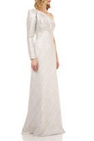 Thumbnail for your product : Kay Unger New York Suzanne Silver Stripe One-Shoulder Ball Gown