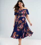 Thumbnail for your product : ASOS Curve CURVE Navy Floral Bardot Midi Dress