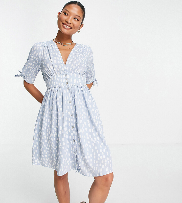 Vero Moda Petite exclusive tea dress in blue spot print - ShopStyle