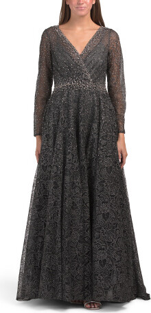 TJMAXX Long Sleeve Embellished Gown For Women, Polyester