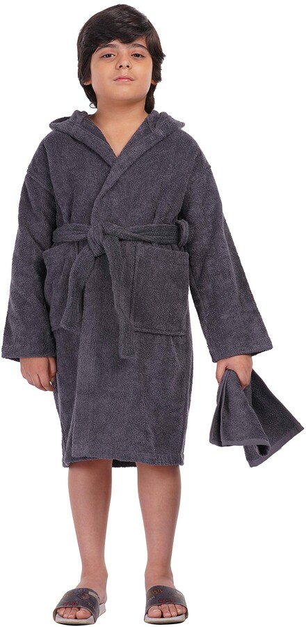 ALLEN & MATE Children 100% Cotton Hooded Bathrobe for Kids Boys Girls Soft Terry Towel Dressing Gown 2-11 Years 