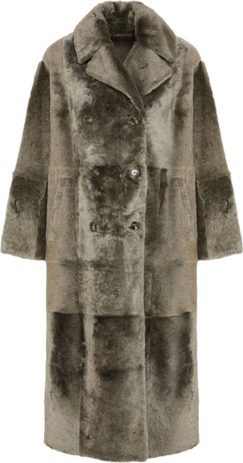 Yves Salomon Double-Breasted Patchwork Coat
