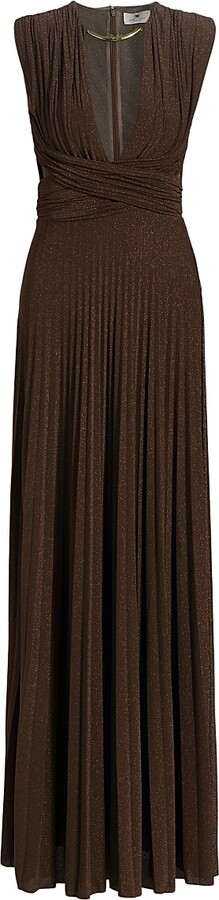 Elisabetta Franchi Women's Pleated Jersey Cut-Out Gown - Coffee - Size 2