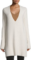 Thumbnail for your product : Helmut Lang Ribbed Wool-Blend V-Neck Tunic, Tusk