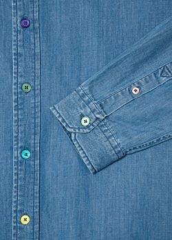 Paul Smith Men's Slim-Fit Indigo Denim Shirt With Multi-Colour Buttons