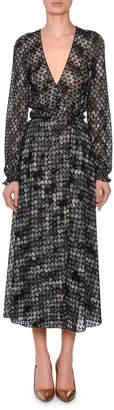 Missoni V-Neck Long-Sleeve Flame-Stitch Wrap Dress
