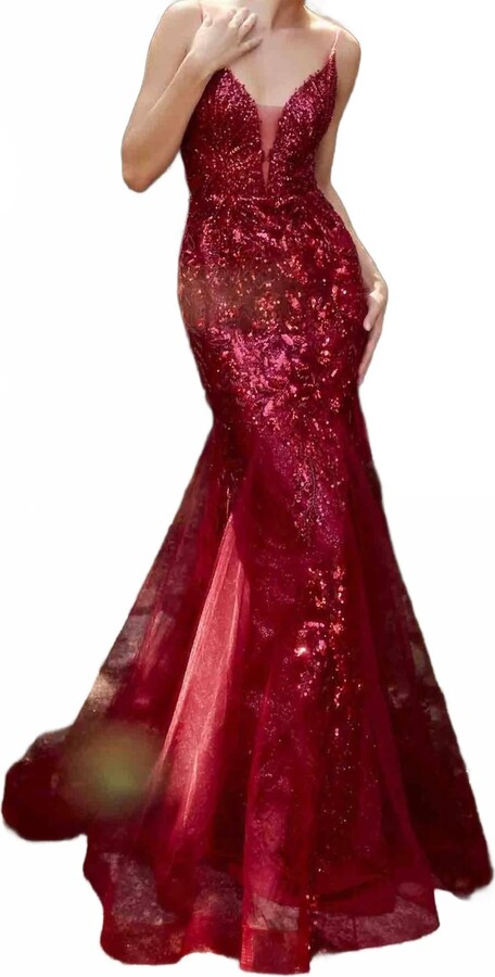 Ladivine Plunging V-Neckline Trumpet Gown In Burgundy