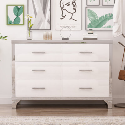 Mercer41 High Gloss Dresser, Metal Storage Cabinet