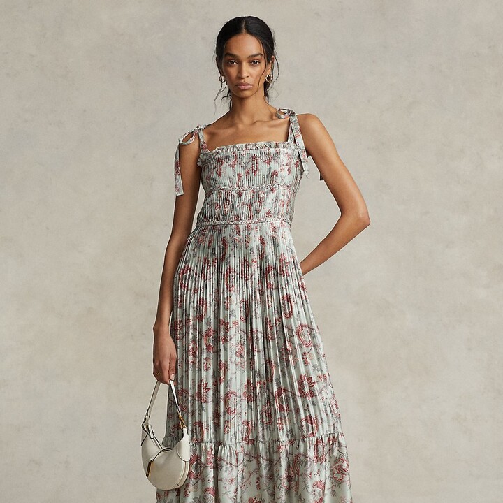 Ralph Lauren Pleated Floral Satin Maxidress - ShopStyle