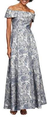 Alex Evenings Printed Off-The-Shoulder Ballgown