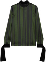 Thumbnail for your product : ADEAM Lace And Velvet-trimmed Striped Satin Blouse