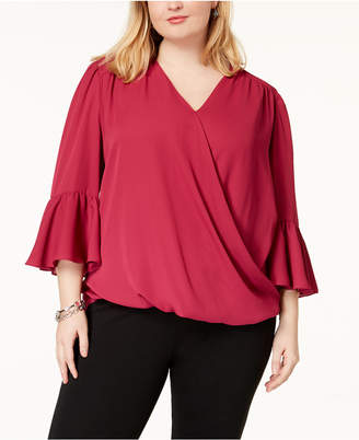 INC International Concepts Plus Size Bell-Sleeve High-Low Blouse, Created for Macy's