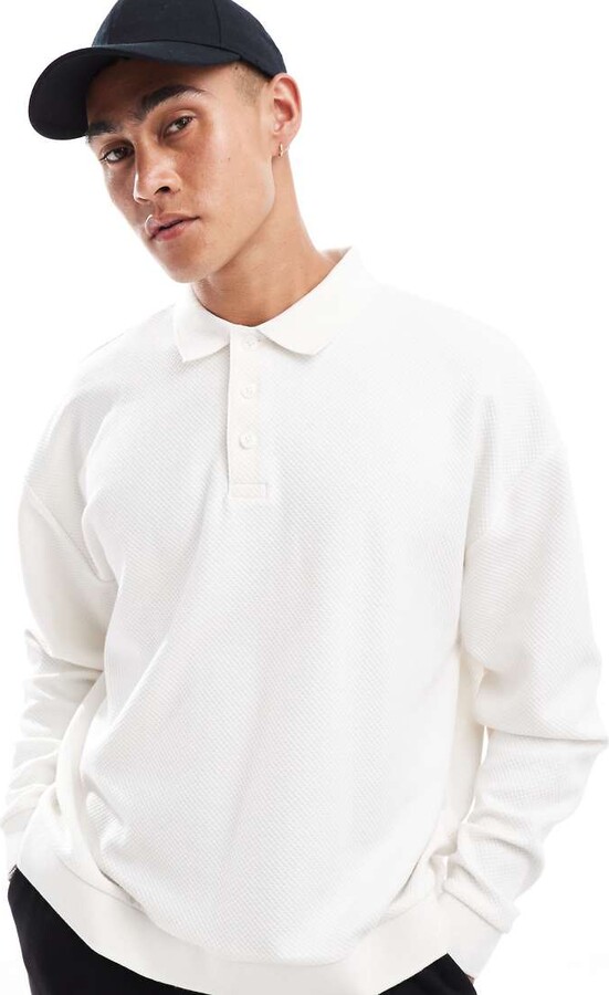 ASOS DESIGN oversized boxy long sleeve polo with flat knit cuff