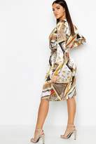 Thumbnail for your product : boohoo Chain Print Belted Woven Shirt Dress