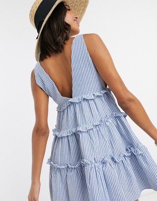 ASOS DESIGN button front tiered mini sundress in stripe - ShopStyle