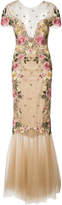 Thumbnail for your product : Marchesa Notte floral embroidery fitted gown