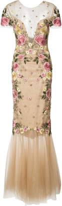 Marchesa Notte floral embroidery fitted gown
