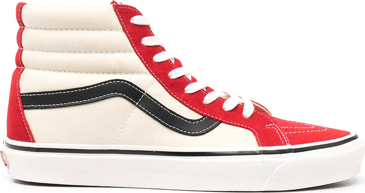 white and red high tops
